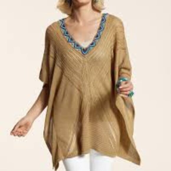 NEW NWT CHICO'S Nicki Knit Peri Poncho Beaded Size S/M - Picture 2 of 16